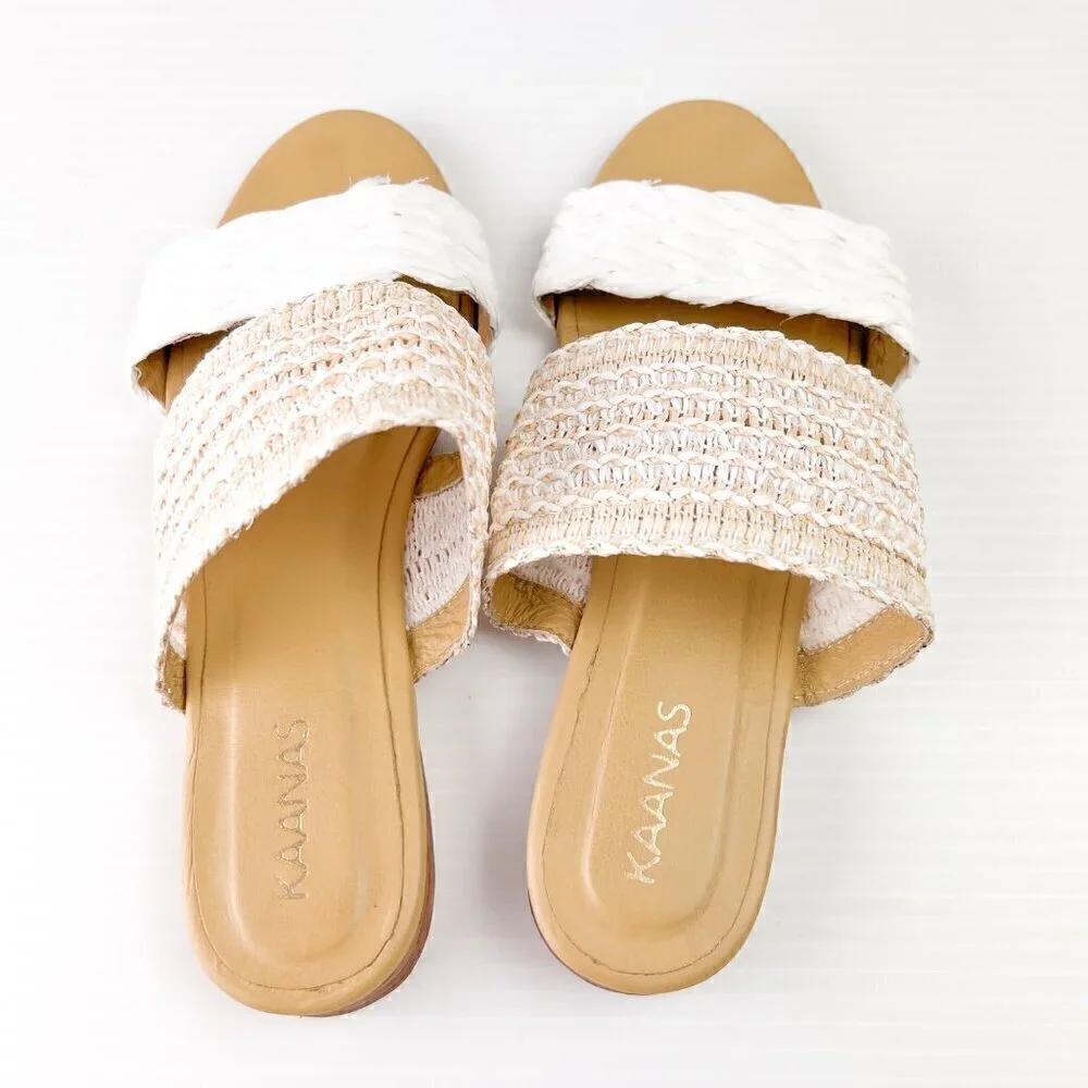 Kaanas Tahiti Slide Sandals Size 8 White Multi Handwoven Double Straps